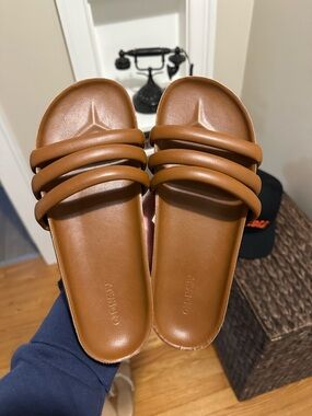 Old Navy Brown Triple-Strap Slide Sandals